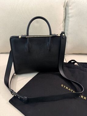 Strathberry Midi Tote in Black with gold hardware.